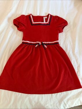 Janie and Jack Red Dress with Navy and White Trim